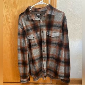 Express Plaid Double Pocket Sweater Flannel Shirt